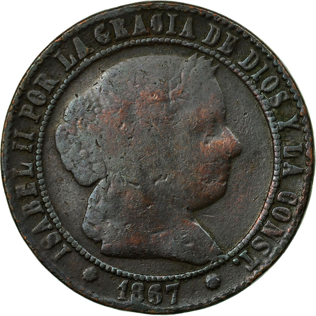 Coin, Spain, Isabel II, 2-1/2 Centimos, 1867, Madrid, F(12-15), Copper, KM:634.1