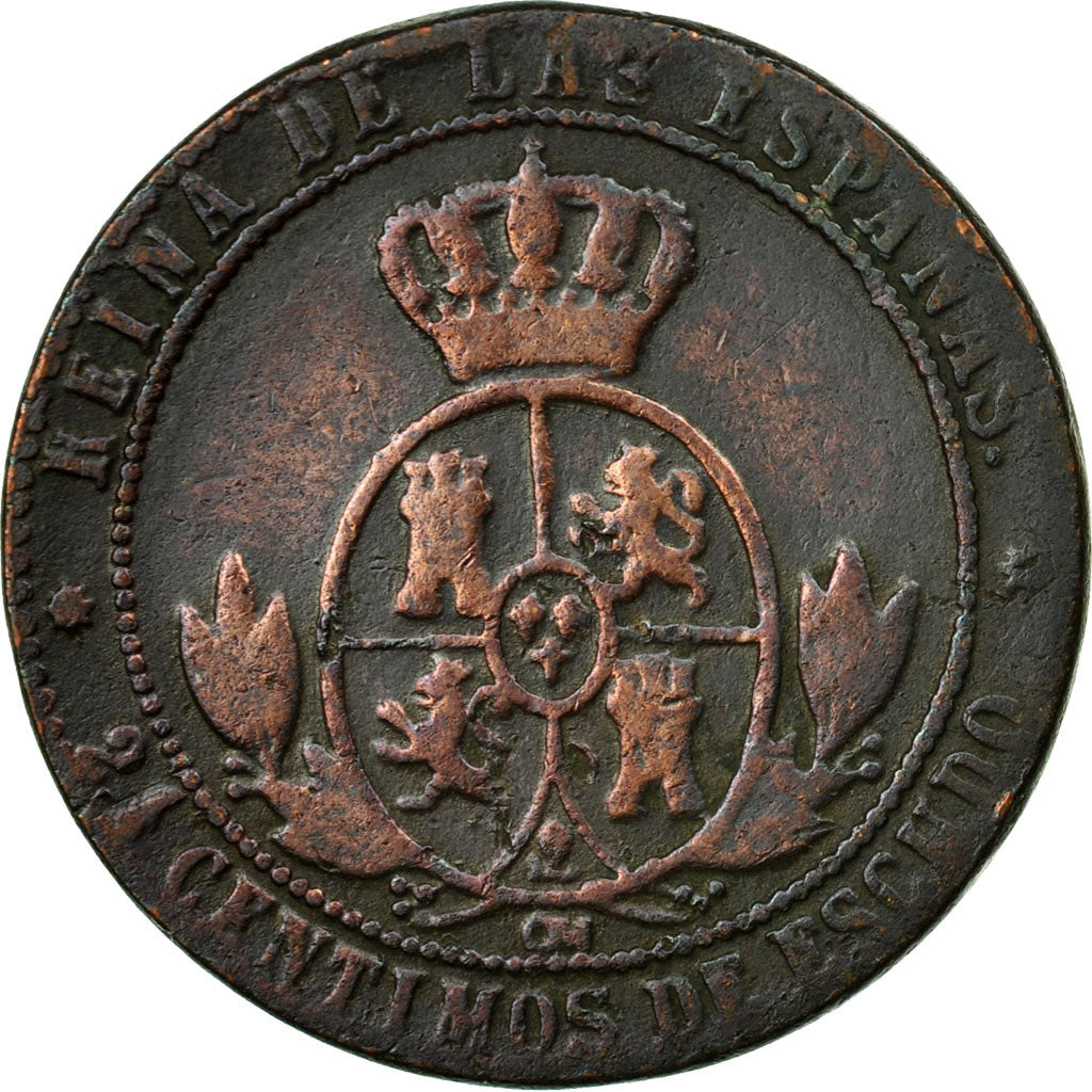 Coin, Spain, Isabel II, 2-1/2 Centimos, 1867, Madrid, F(12-15), Copper, KM:634.1