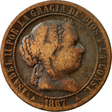 Münze, Spanien, Isabel II, 2-1/2 Centimos, 1867, Madrid, SGE+, Kupfer, KM:634.4