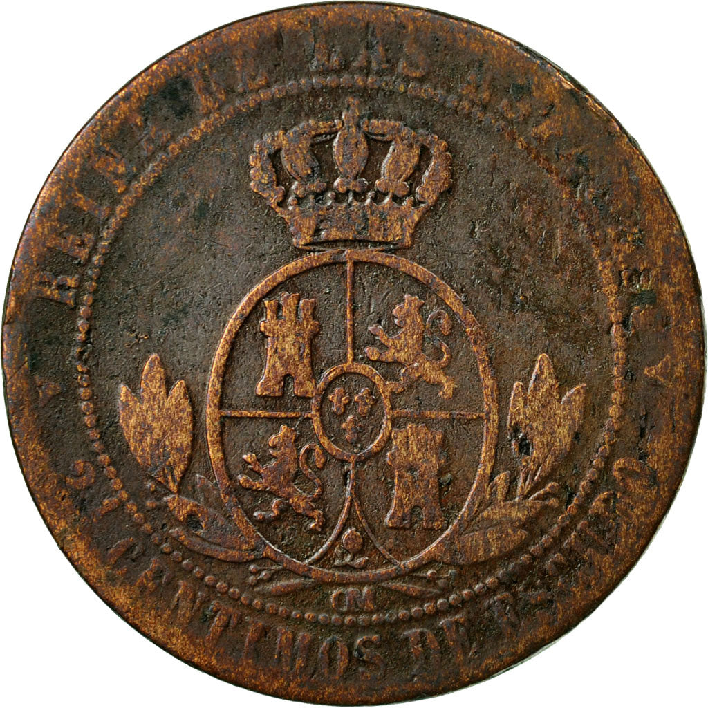 Münze, Spanien, Isabel II, 2-1/2 Centimos, 1867, Madrid, SGE+, Kupfer, KM:634.4