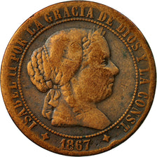 Coin, Spain, Isabel II, 2-1/2 Centimos, 1867, Madrid, VF(20-25), Copper