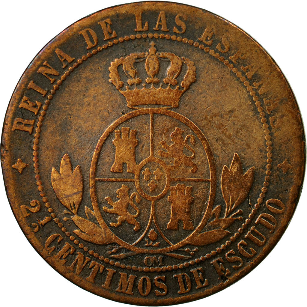Coin, Spain, Isabel II, 2-1/2 Centimos, 1867, Madrid, VF(20-25), Copper