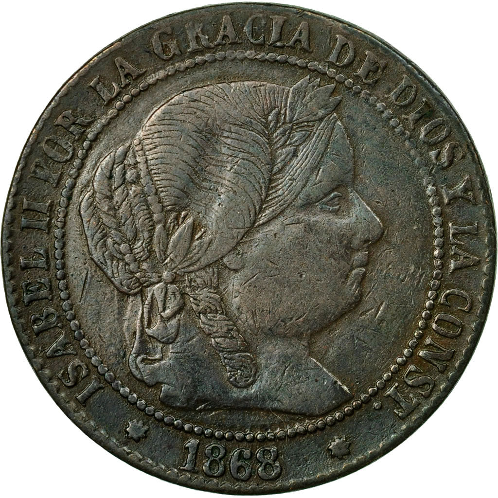 Coin, Spain, Isabel II, 2-1/2 Centimos, 1868, Madrid, VF(30-35), Copper
