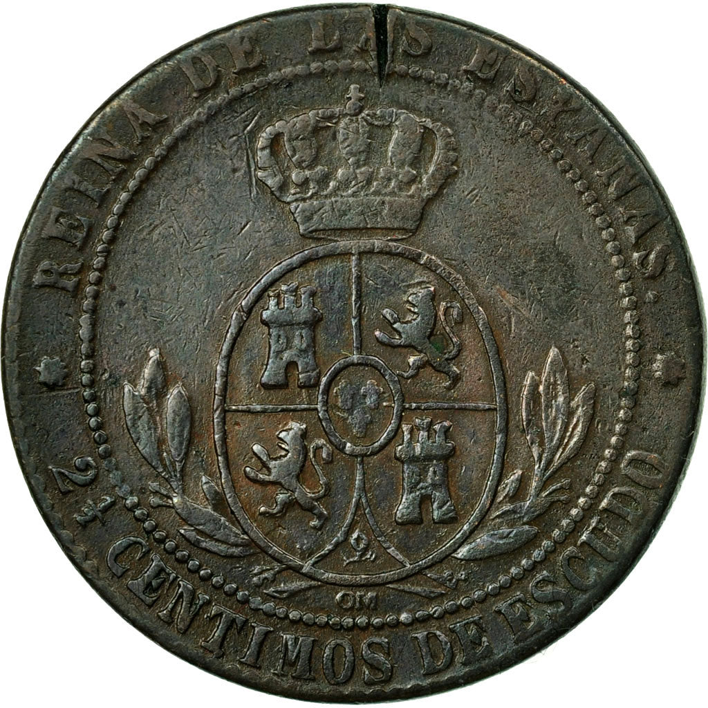 Coin, Spain, Isabel II, 2-1/2 Centimos, 1868, Madrid, VF(30-35), Copper
