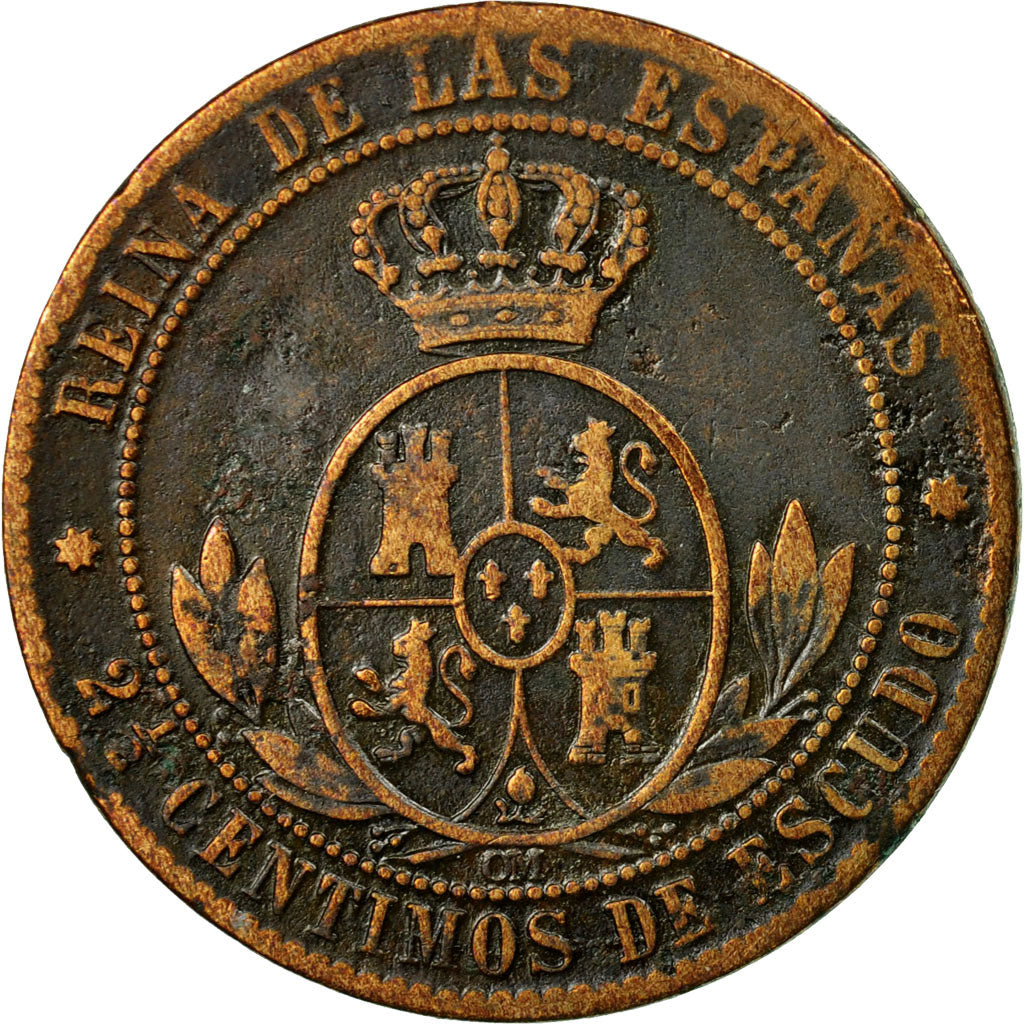 Coin, Spain, Isabel II, 2-1/2 Centimos, 1868, Madrid, VF(20-25), Copper