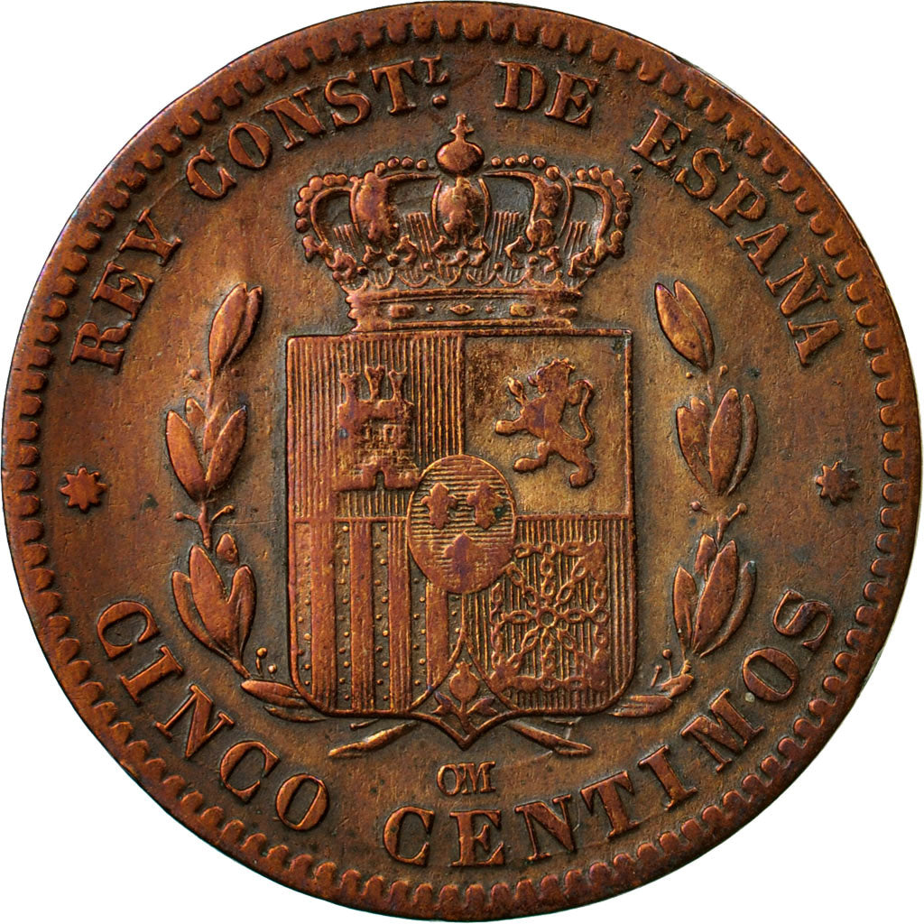 Coin, Spain, Alfonso XII, 5 Centimos, 1879, Madrid, EF(40-45), Bronze, KM:674