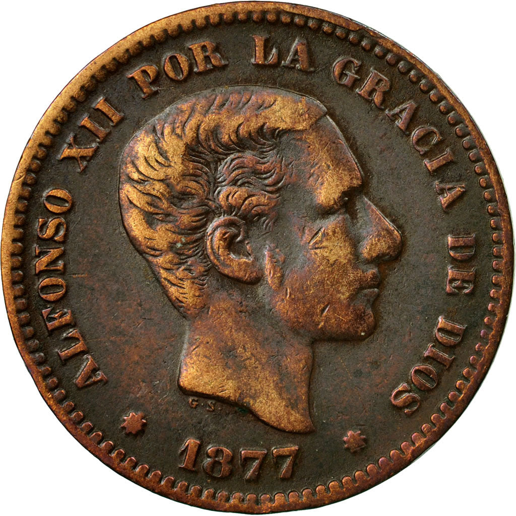 Coin, Spain, Alfonso XII, 5 Centimos, 1877, Madrid, VF(30-35), Bronze, KM:674