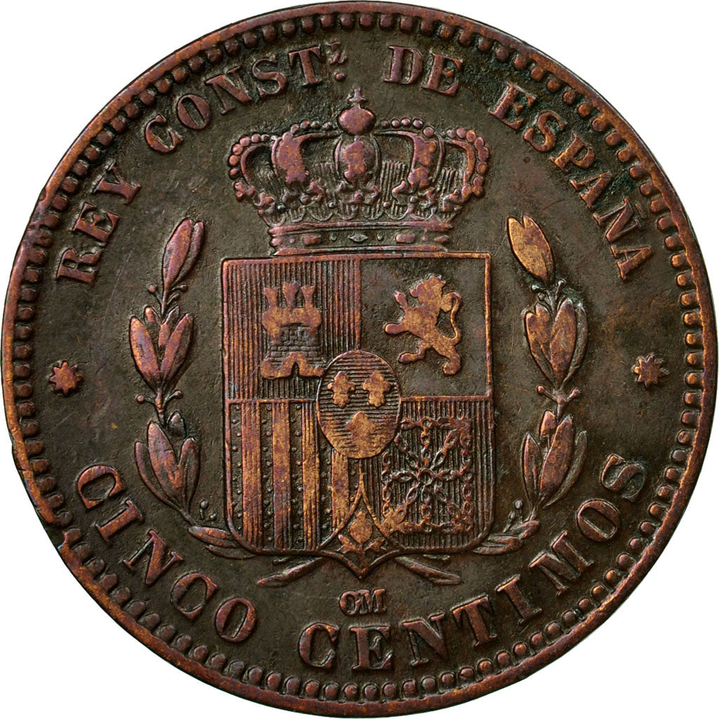 Coin, Spain, Alfonso XII, 5 Centimos, 1877, Madrid, VF(30-35), Bronze, KM:674