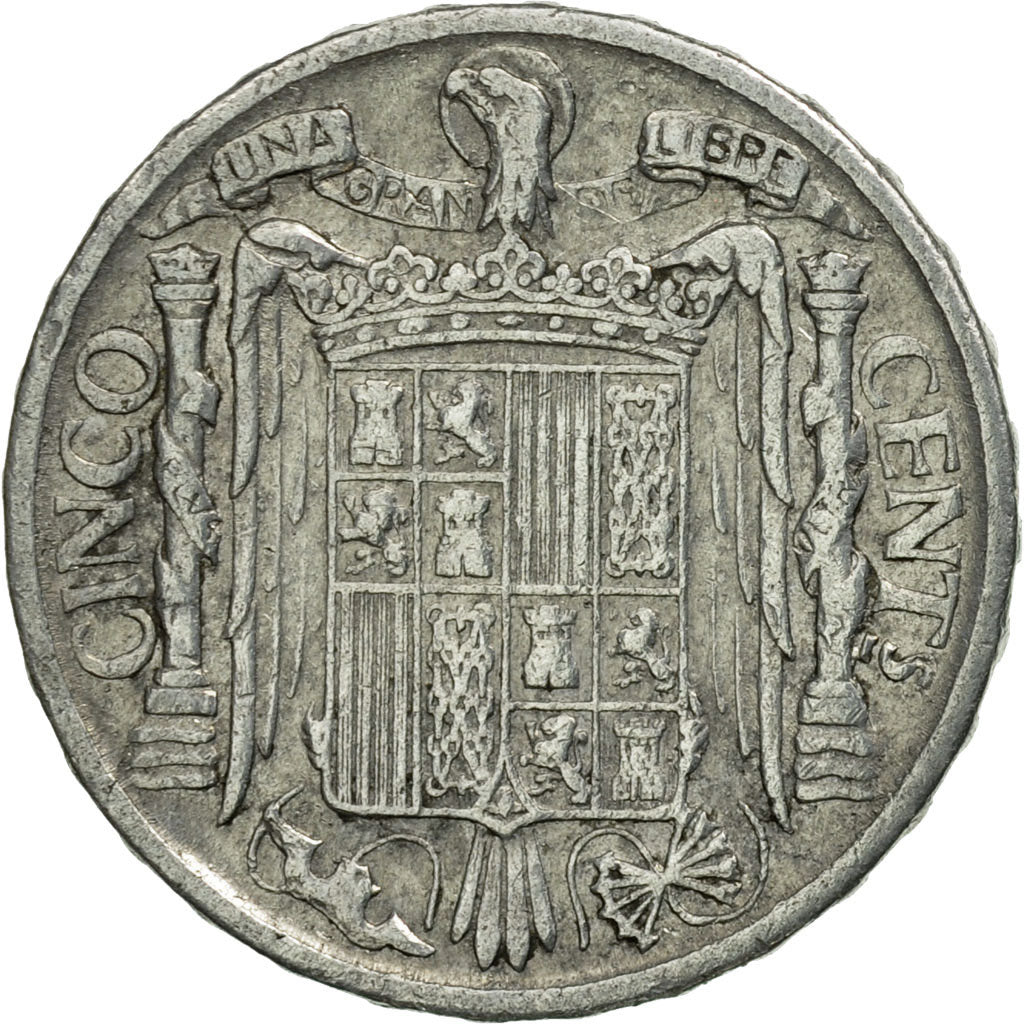 Coin, Spain, 5 Centimos, 1941, EF(40-45), Aluminum, KM:765