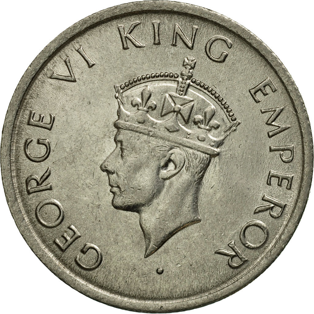 Coin, INDIA-BRITISH, George VI, 1/2 Rupee, 1947, EF(40-45), Nickel, KM:553