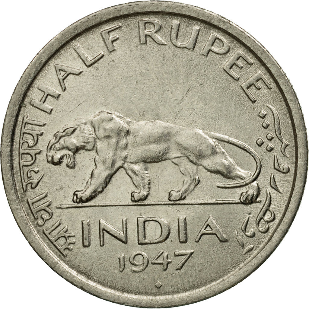 Coin, INDIA-BRITISH, George VI, 1/2 Rupee, 1947, EF(40-45), Nickel, KM:553