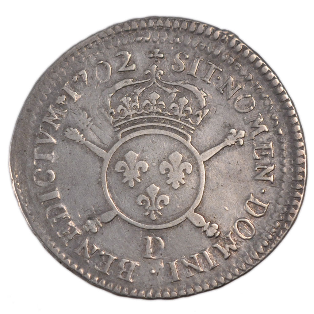 FRANCE, 1/2 Écu aux insignes, 1/2 ECU, 43 Sols, 1702, Lyon, KM #325.5, ...