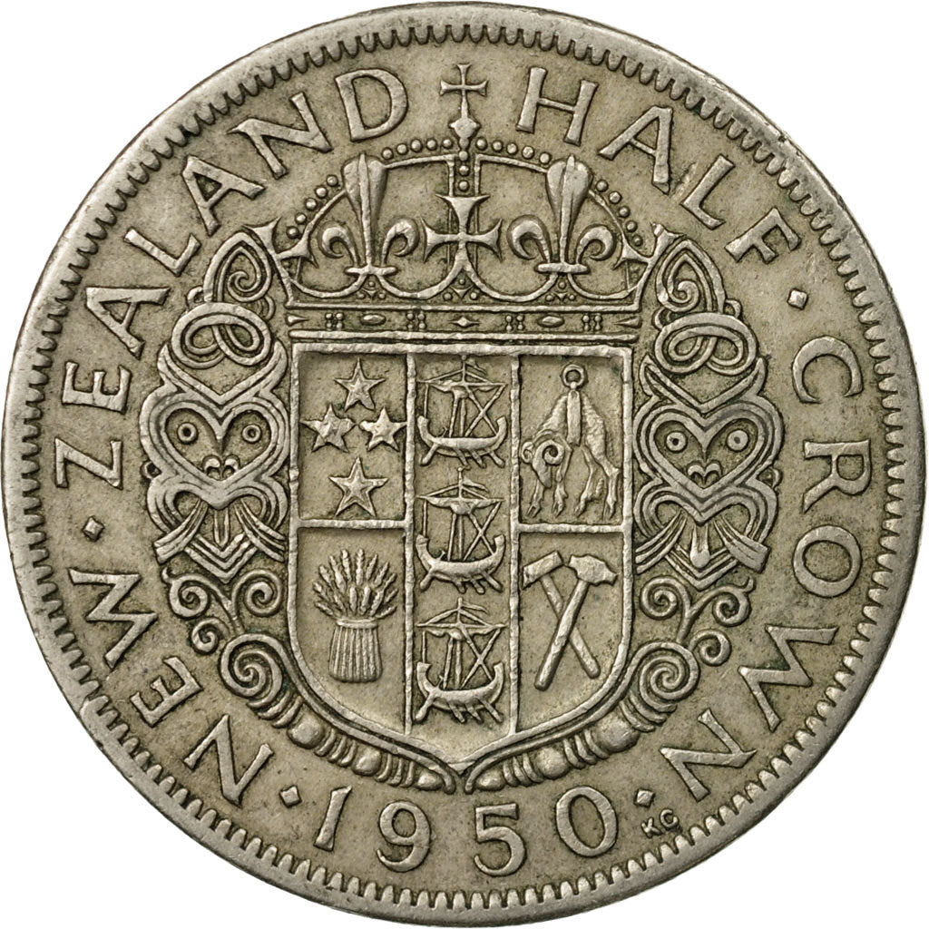 Moneda, Nueva Zelanda, George VI, 1/2 Crown, 1950, MBC, Cobre - níquel, KM:19