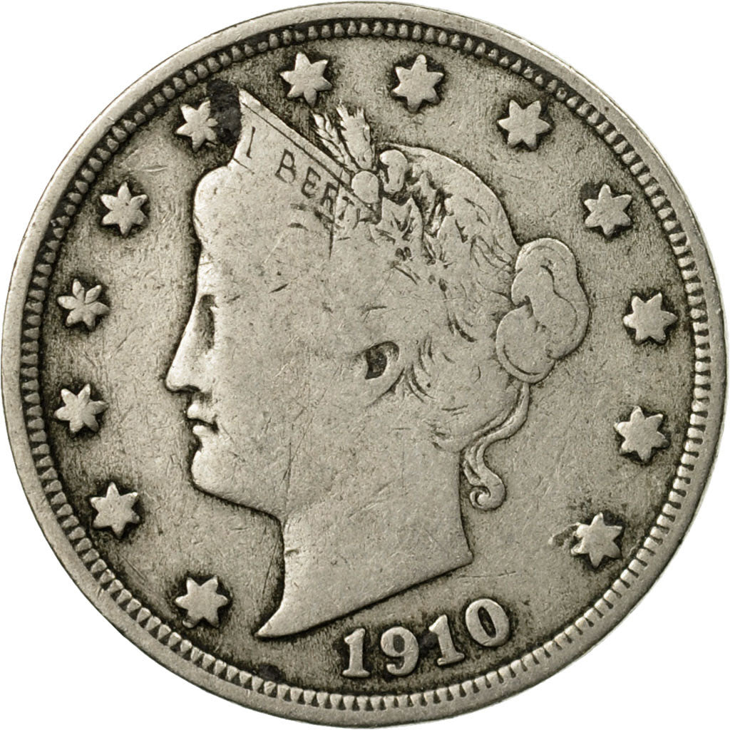 Coin, United States, Liberty Nickel, 5 Cents, 1910, U.S. Mint, Philadelphia