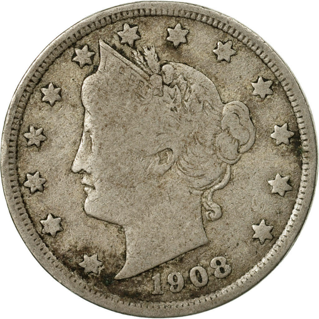 Moneda, Estados Unidos, Liberty Nickel, 5 Cents, 1908, U.S. Mint, Philadelphia