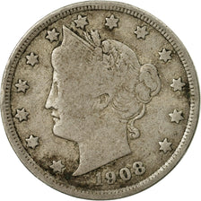 Moneda, Estados Unidos, Liberty Nickel, 5 Cents, 1908, U.S. Mint, Philadelphia