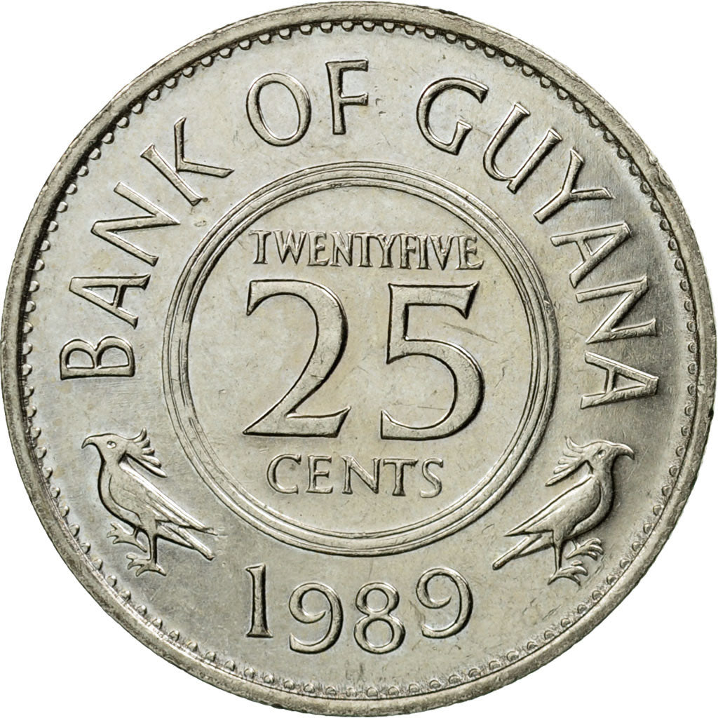 Coin, Guyana, 25 Cents, 1989, AU(50-53), Copper-nickel, KM:34