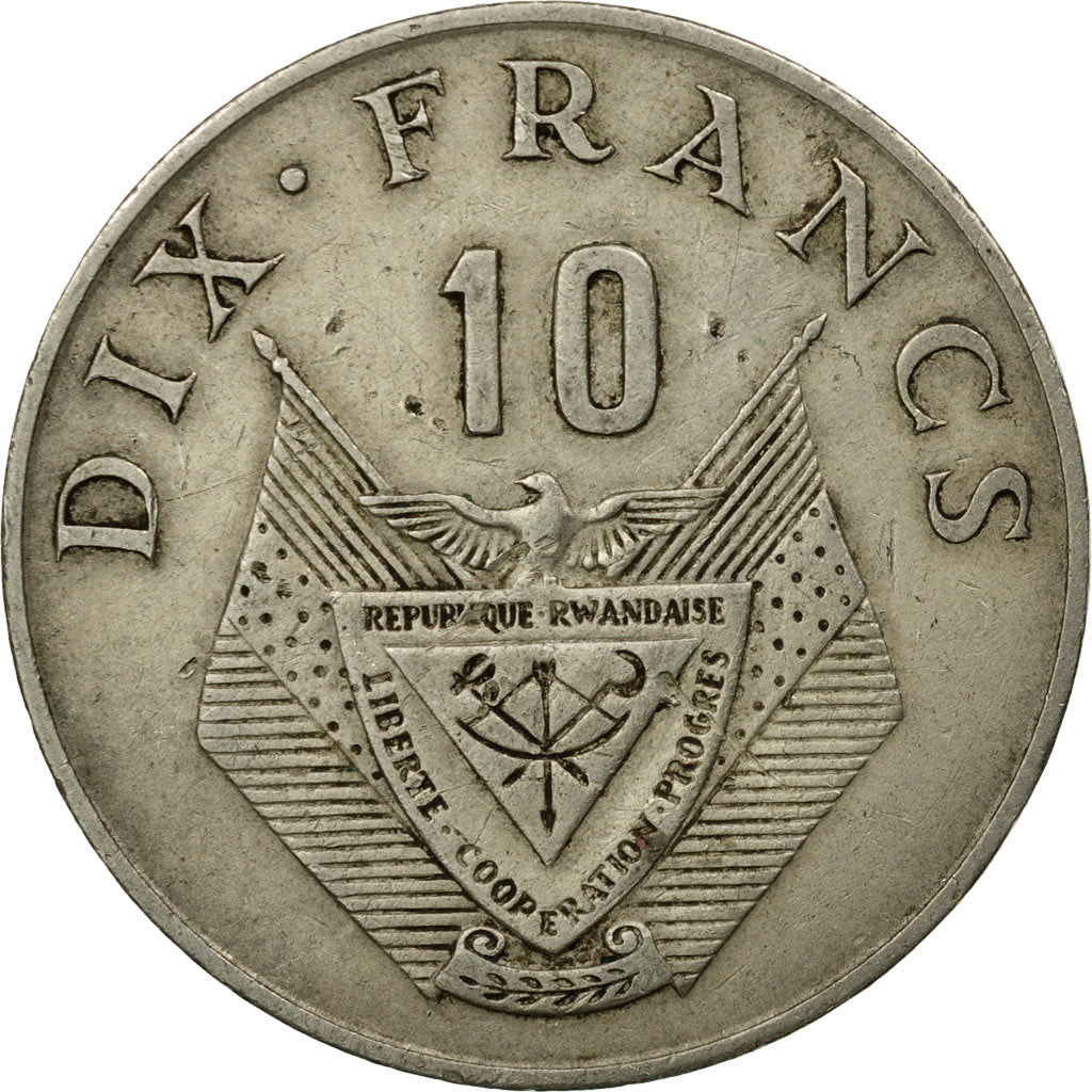 Coin, Rwanda, 10 Francs, 1974, British Royal Mint, EF(40-45), Copper-nickel