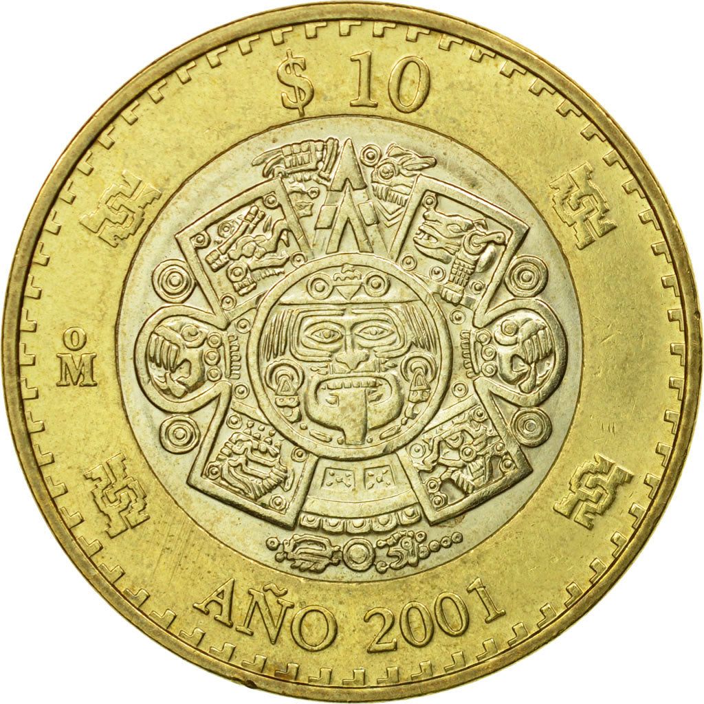 Coin, Mexico, 10 Pesos, 2001, Mexico City, AU(50-53), Bi-Metallic, KM:636