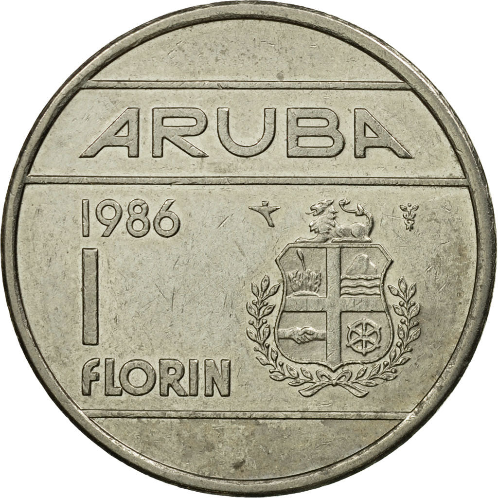 Coin, Aruba, Beatrix, Florin, 1986, Utrecht, EF(40-45), Nickel Bonded Steel
