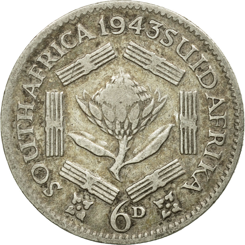Coin, South Africa, George VI, 6 Pence, 1943, EF(40-45), Silver, KM:27