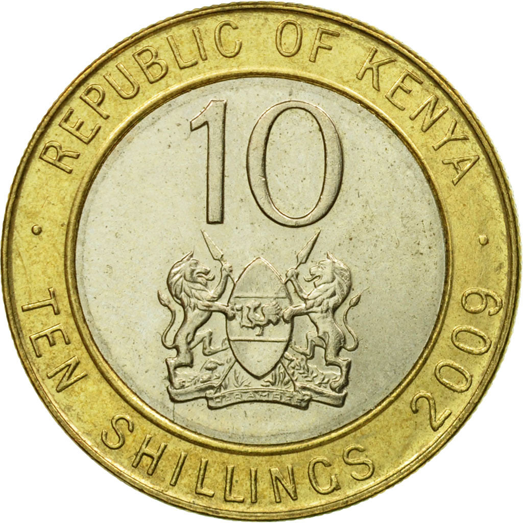Coin, Kenya, 10 Shillings, 2009, British Royal Mint, EF(40-45), Bi-Metallic