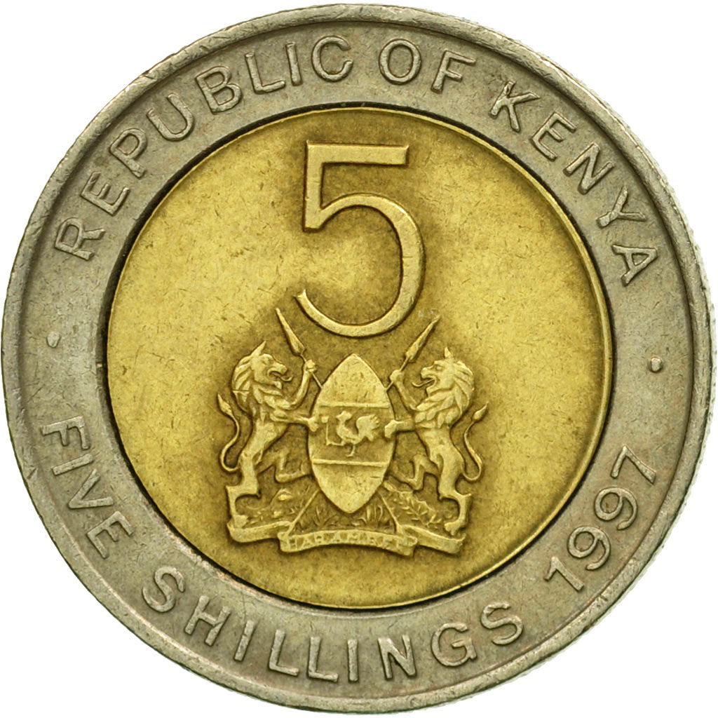 Münze, Kenya, 5 Shillings, 1997, British Royal Mint, SS, Bi-Metallic, KM:30