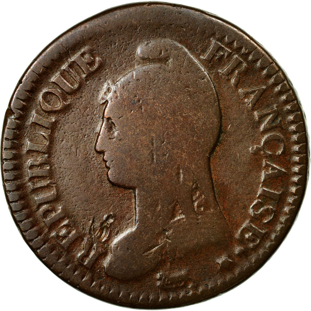 Coin, France, Dupré, Decime, AN 8, Metz, VF(20-25), Bronze, KM:644.2, Le