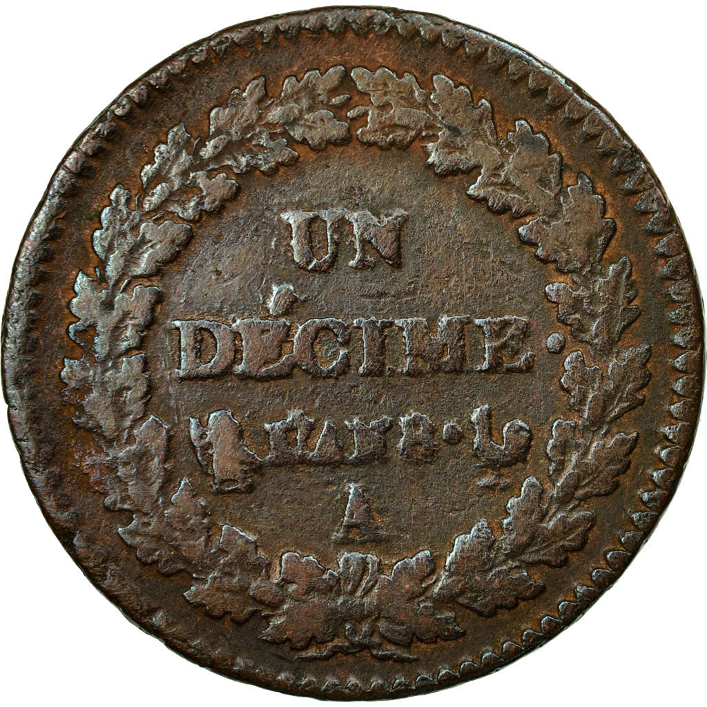 Coin, France, Dupré, Decime, AN 8, Paris, VF(30-35), Bronze, KM:644.1, Le