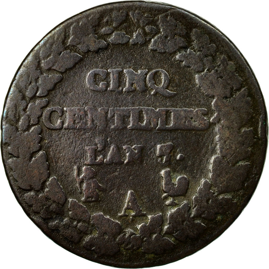 Coin, France, Dupré, 5 Centimes, AN 7, Paris, VF(30-35), Bronze, KM:640.1, Le