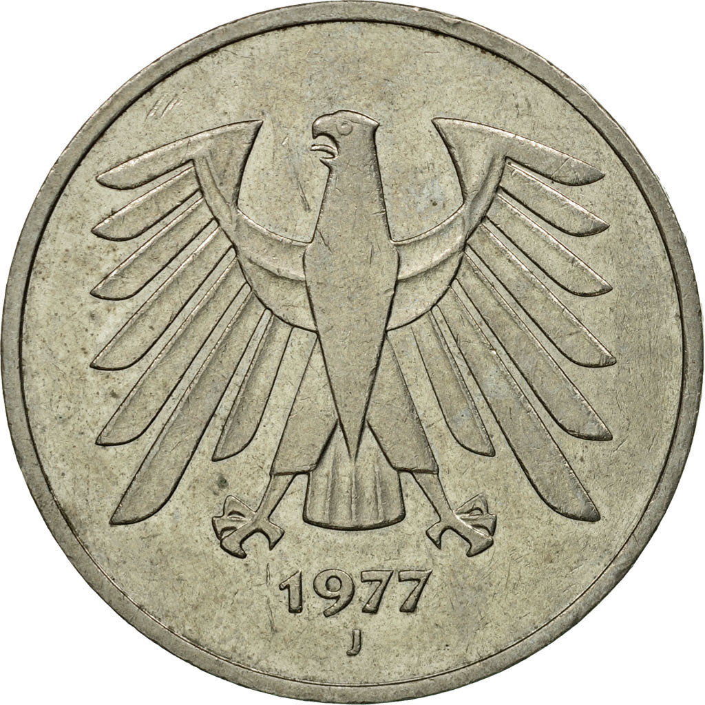 Coin, GERMANY - FEDERAL REPUBLIC, 5 Mark, 1977, Hambourg, EF(40-45)