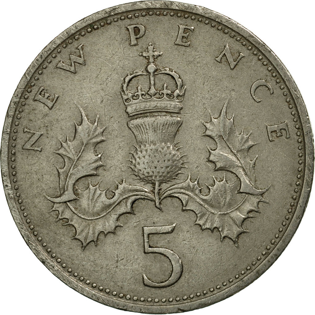 Coin, Great Britain, Elizabeth II, 5 New Pence, 1968, VF(30-35), Copper-nickel
