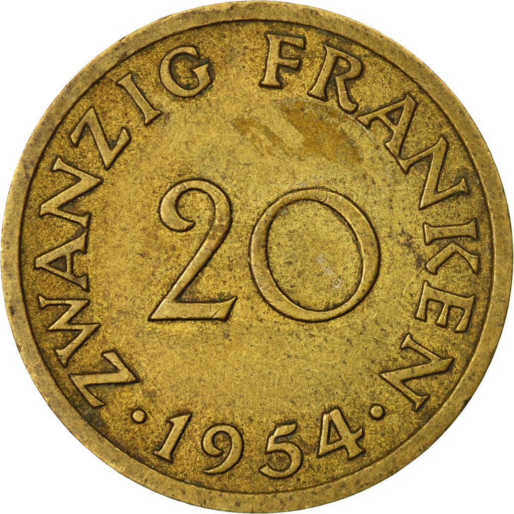 Monnaie, SAARLAND, 20 Franken, 1954, Paris, TB+, Aluminum-Bronze, KM:2