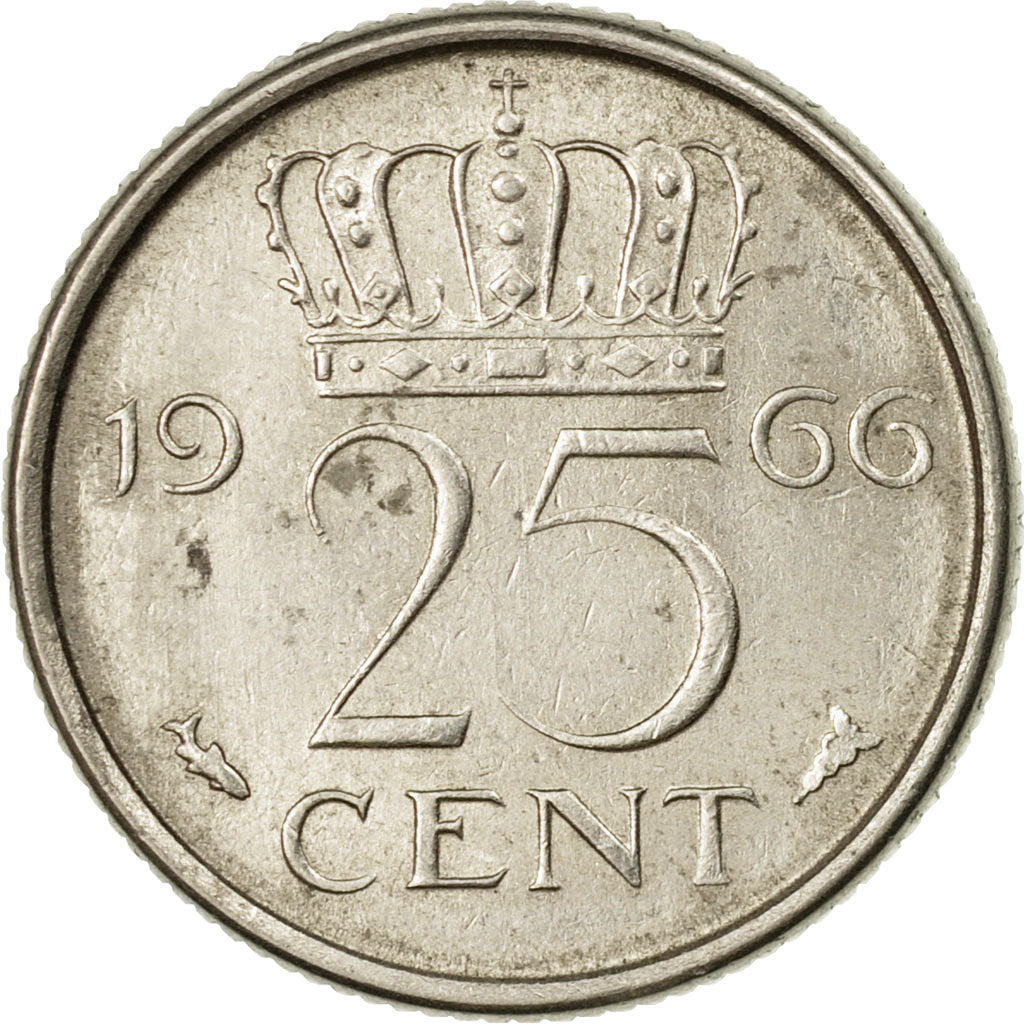 Münze, Niederlande, Juliana, 25 Cents, 1966, S+, Nickel, KM:183