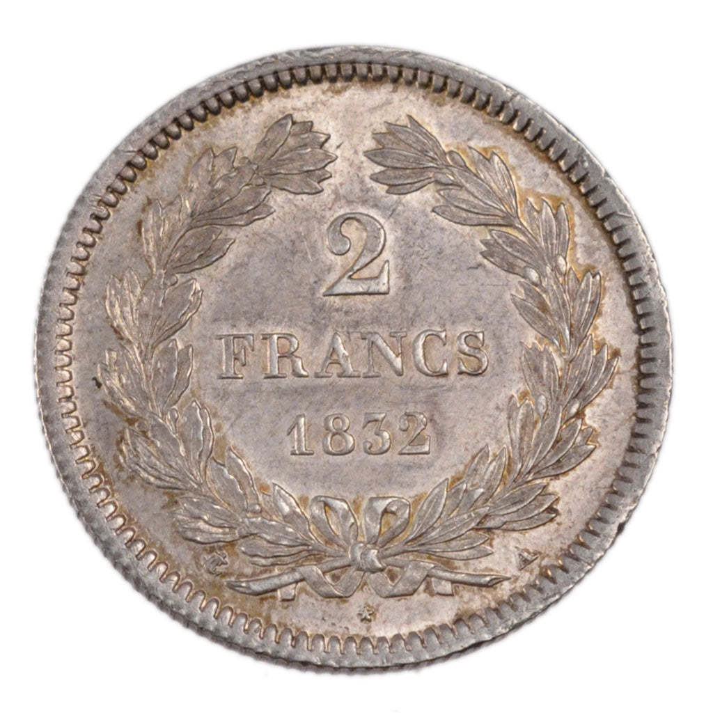 FRANCE, 2 Francs, 1832, Paris, AU(55-58), Silver, Gadoury #520, 10.00