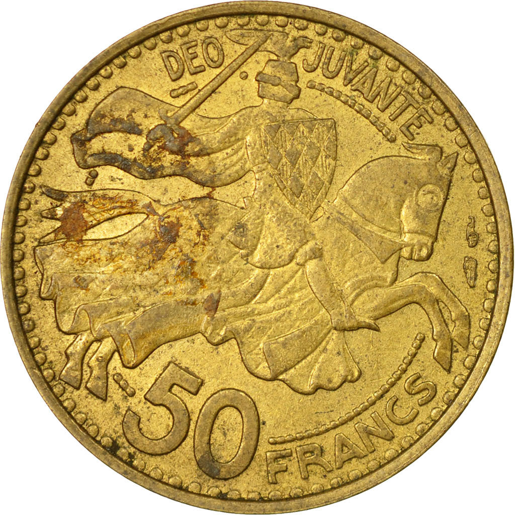 Monnaie, Monaco, Rainier III, 50 Francs, Cinquante, 1950, TB+, Aluminum-Bronze