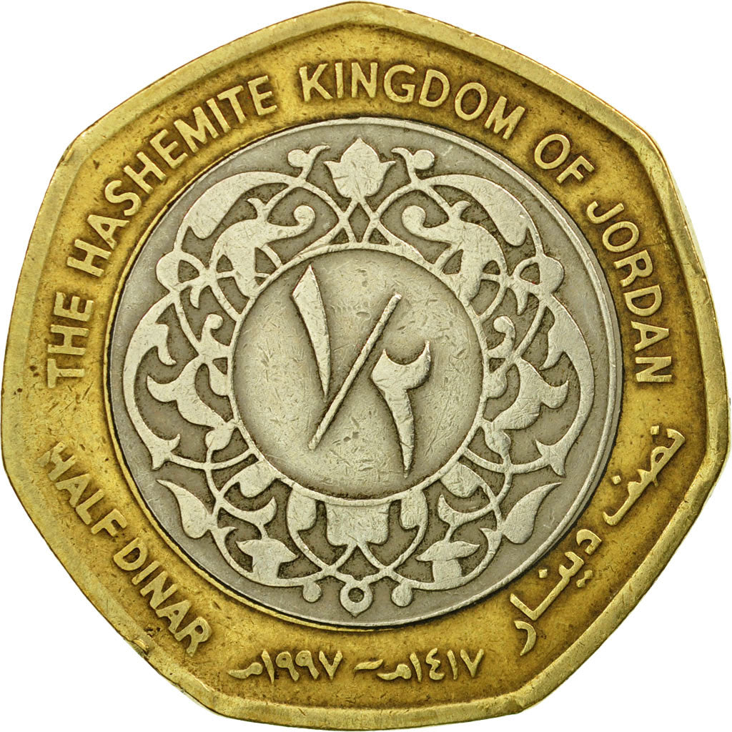 Coin, Jordan, Hussein, 1/2 Dinar, 1997, EF(40-45), Bi-Metallic, KM:63