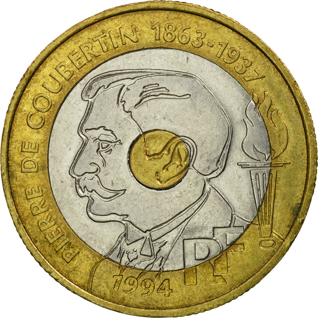 Monnaie, France, Pierre de Coubertin, 20 Francs, 1994, Paris, TB+, Tri-Metallic
