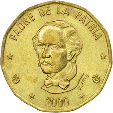 Coin, Dominican Republic, Peso, 2000, AU(50-53), Brass, KM:80.2