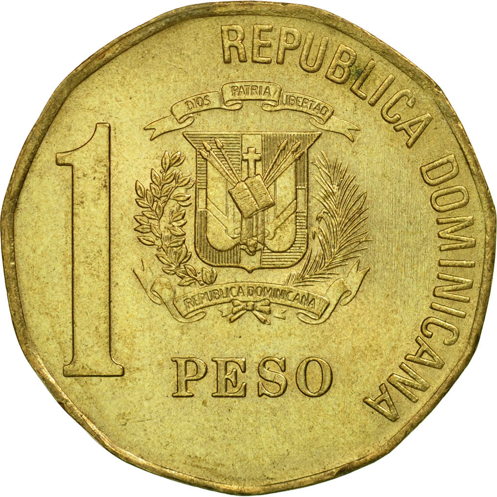 Coin, Dominican Republic, Peso, 2000, AU(50-53), Brass, KM:80.2