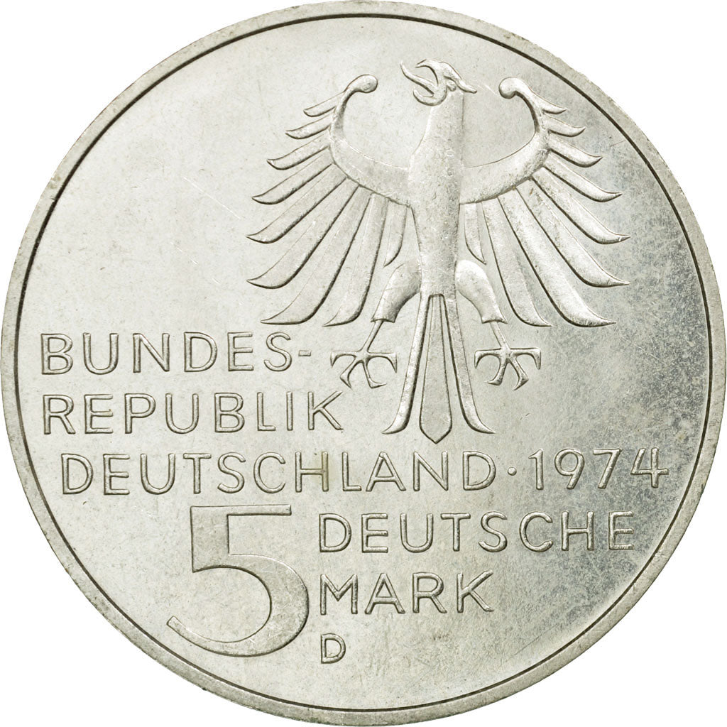 Coin, GERMANY - FEDERAL REPUBLIC, 5 Mark, 1974, Munich, Germany, MS(63), Silver