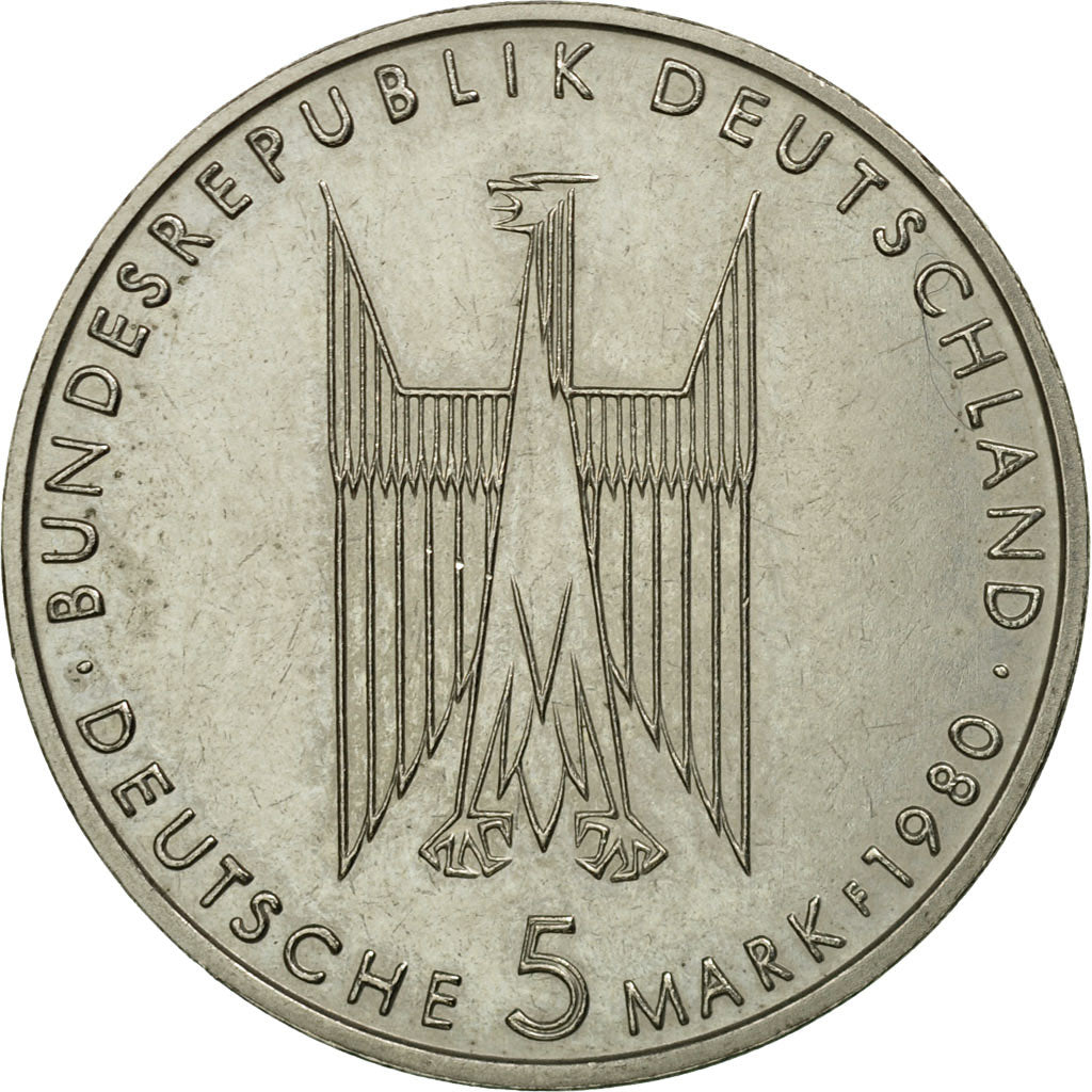 Coin, GERMANY - FEDERAL REPUBLIC, 5 Mark, 1980, Stuttgart, Germany, EF(40-45)