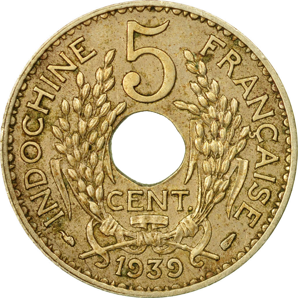 Coin, FRENCH INDO-CHINA, 5 Cents, 1939, Paris, EF(40-45), Nickel-brass, KM:18.1a