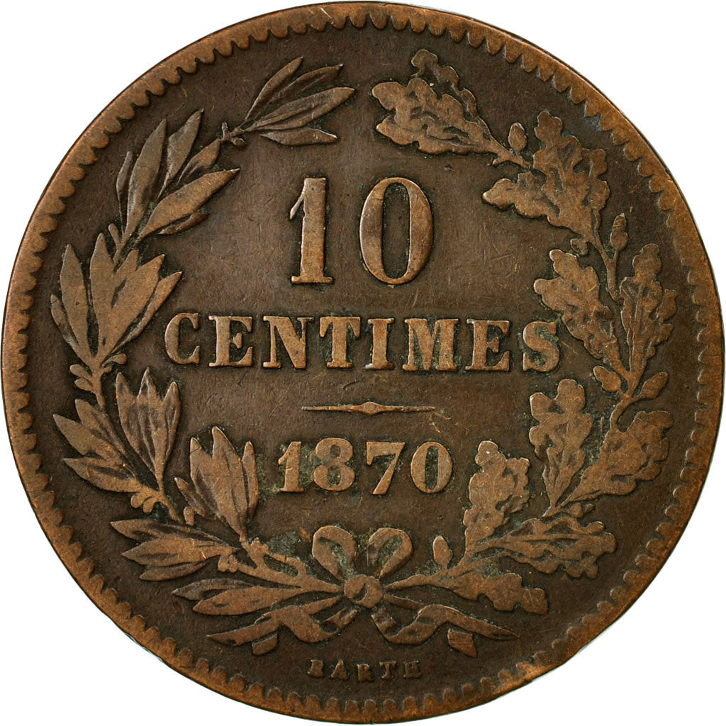Coin, Luxembourg, William III, 10 Centimes, 1870, Utrecht, EF(40-45), Bronze
