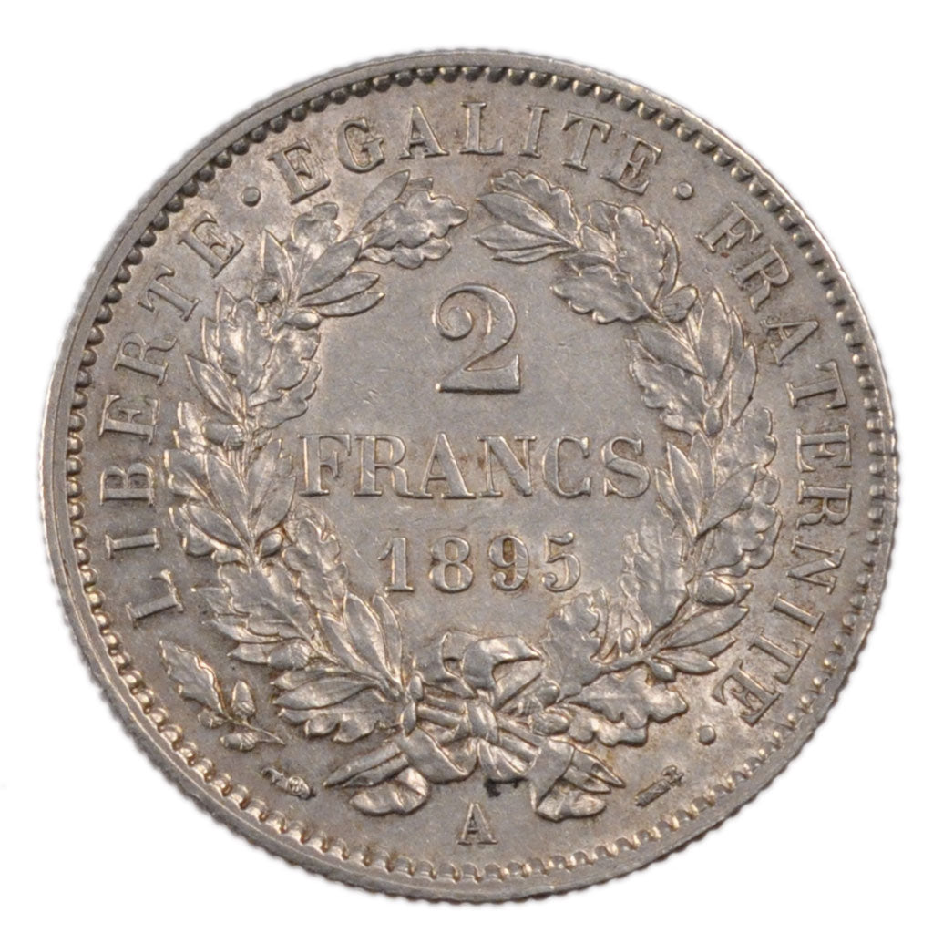 FRANCE, Cérès, 2 Francs, 1895, Paris, KM #817.1, MS(60-62), Silver, 27, Gadoury