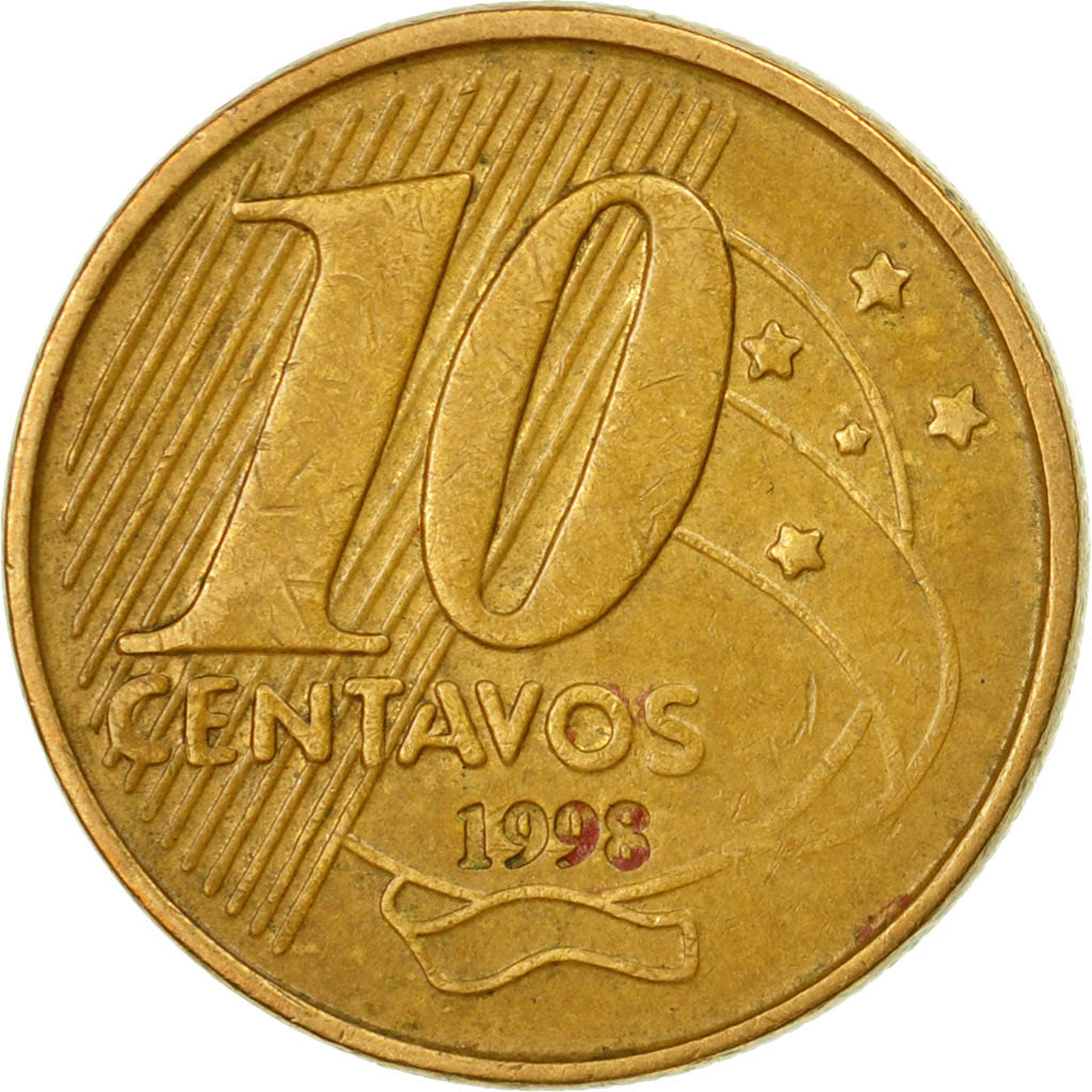 Moneta, Brasile, 10 Centavos, 1998, BB, Acciaio placcato in bronzo, KM:649.2