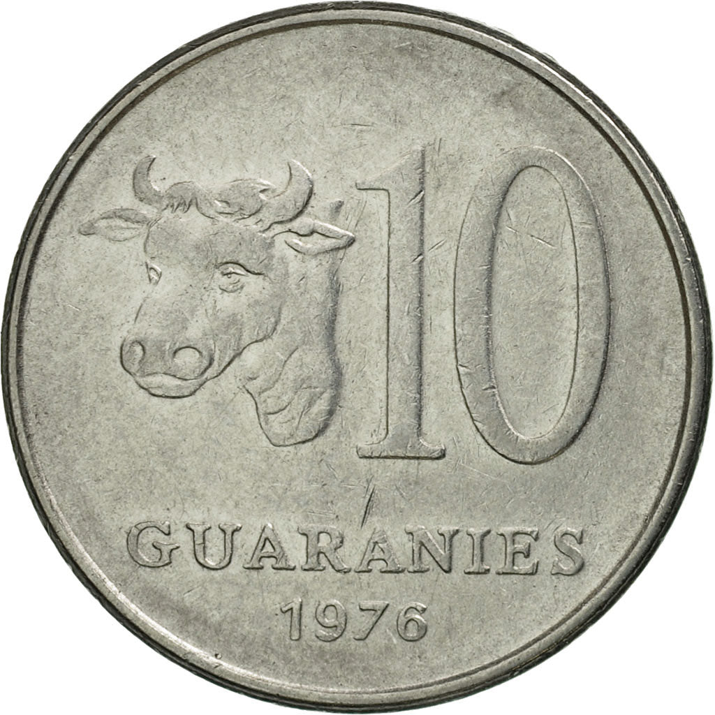 Coin, Paraguay, 10 Guaranies, 1976, EF(40-45), Stainless Steel, KM:153