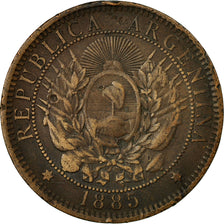 Coin, Argentina, 2 Centavos, 1885, EF(40-45), Bronze, KM:33