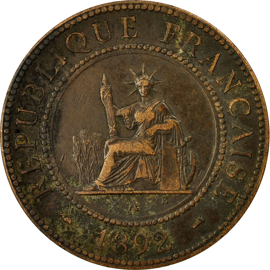Coin, FRENCH INDO-CHINA, Cent, 1892, Paris, VF(20-25), Bronze, KM:1