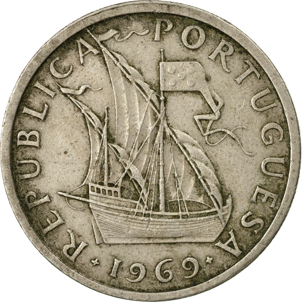 Coin, Portugal, 5 Escudos, 1969, VF(30-35), Copper-nickel, KM:591